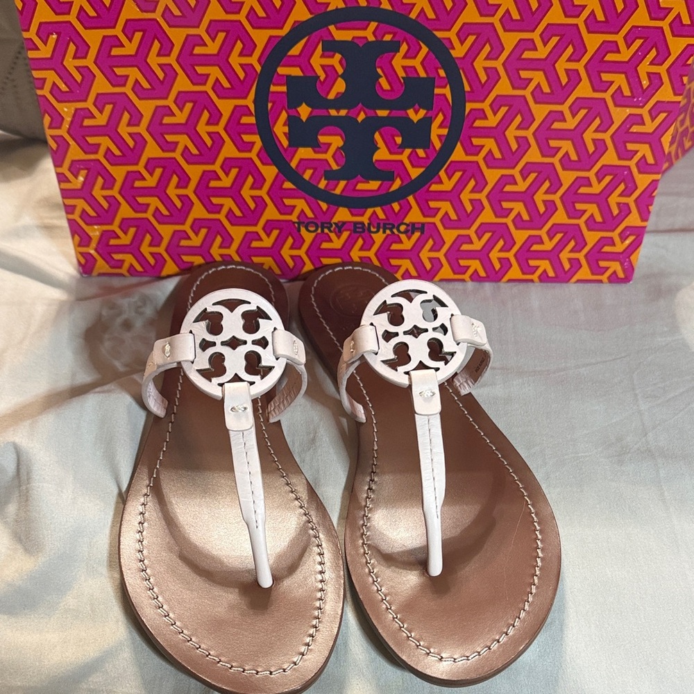 Tory Burch White and Brown Sandals